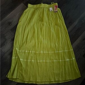 UNITY Summer Green Pleated Midi Skirt Casual Resort Wear